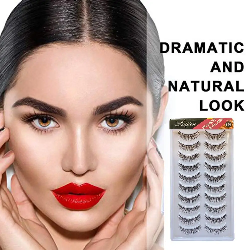 

10 Pairs False Eyelashes 3d Natural False Eyelashes Hard Stalk Natural Realistic Stage False Fluffy 520# Eyelashes Da A4c3