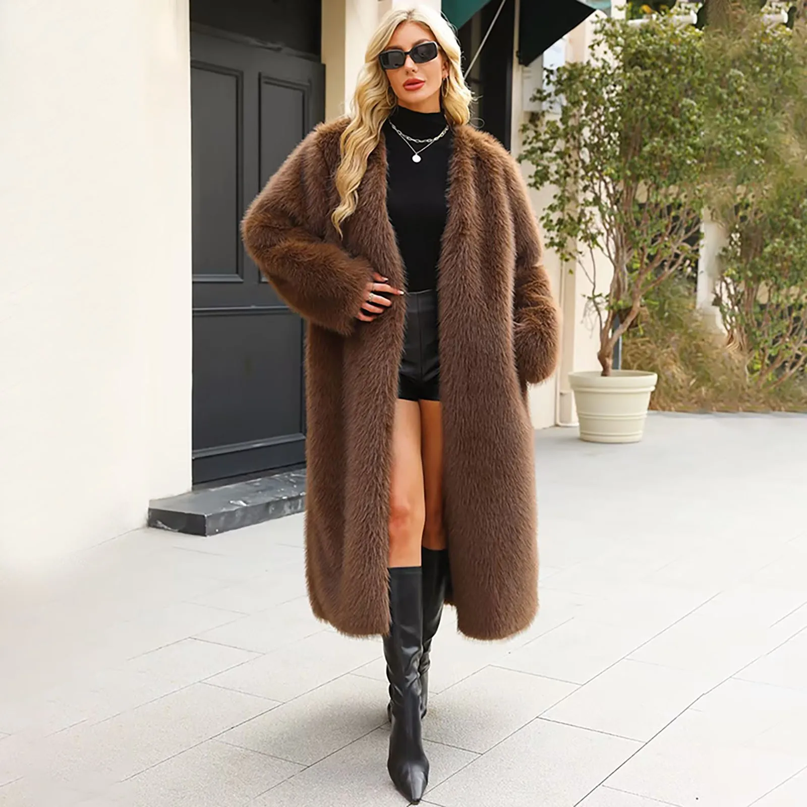 Модное женское пальто из искусственного меха новинка зимы 2024 толстое теплое