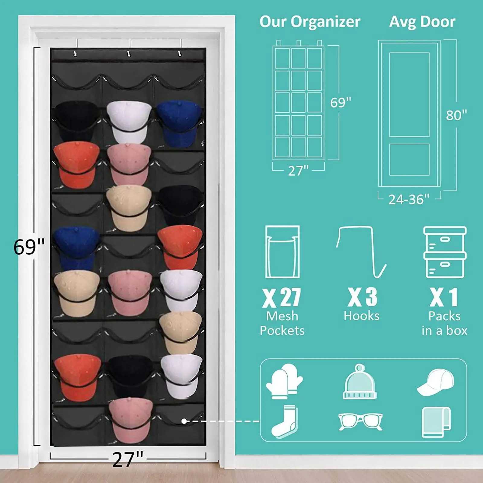 

Стойка-органайзер для бейсбольной шляпы, 27 дюймов