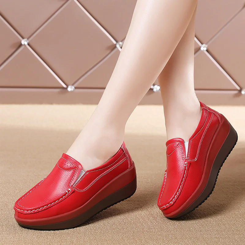 Women Flats Platform Shoes Women Elegant Genuine Leather Shoes Woman Autumn Slip On Casual Flat Shoes Women Zapatos De Mujer