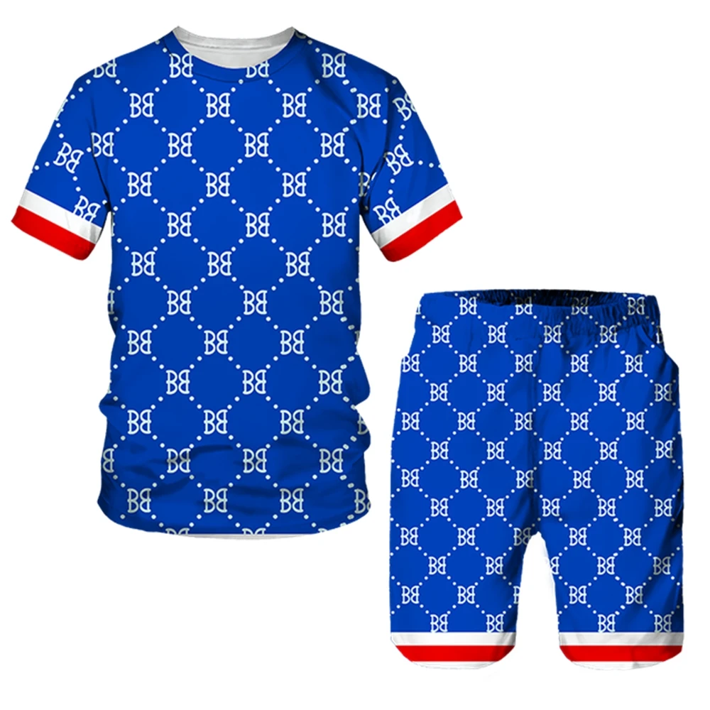 

Summer Men's T-Shirt set Casual Breathable Men's Short Sleeve + Shorts 2-Piece y2k O-Collar Sports Short Sleeve Set XS-6XL