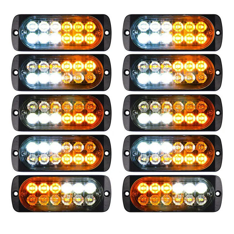 

10PCS Flashing Warning LED Lights 12-LED Car Truck Emergency Beacon Warning Hazard Strobe Light Bars
