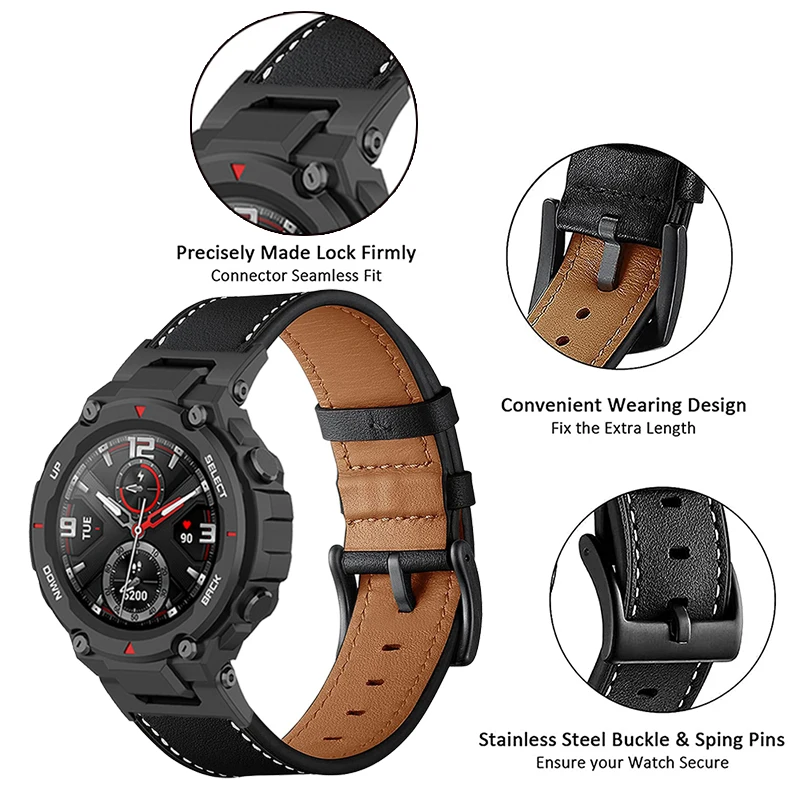 Ремешок из натуральной кожи для смарт-часов Amazfit T-Rex 2 сменный Браслет T Rex/T Rex Pro -