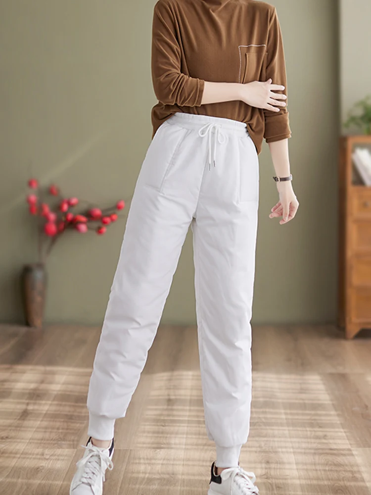 

2022 Autumn And Winter Down Pants Women's Winter Outer Wear New Plus Velvet Thick Fashion High Waist Warm Drawstring Cotton Pant