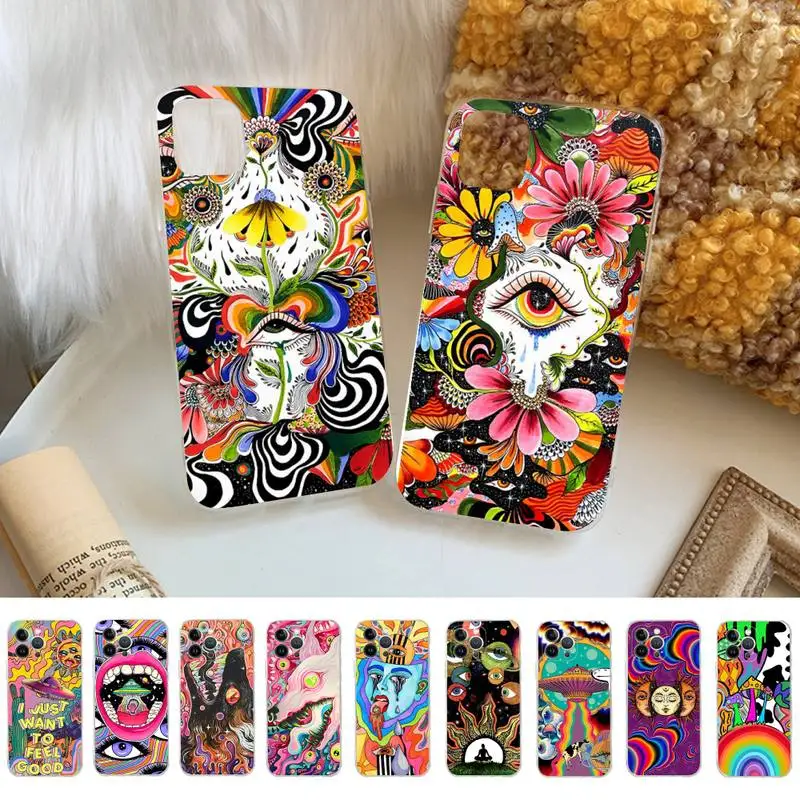 

Colourful Psychedelic Trippy Art Phone Case For iPhone 14 13 12 Mini 11 Pro XS Max X XR SE 6 7 8 Plus Soft Silicone Cover