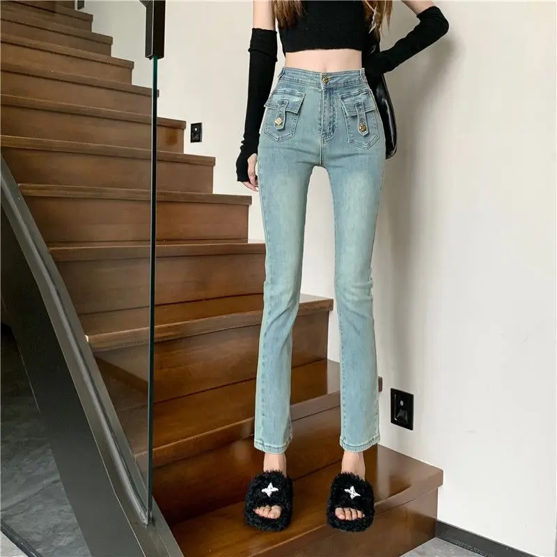 Basics Jeans Women Spring Autumn 2023 New Design High Waist Straight Cropped Pencil Pants Female