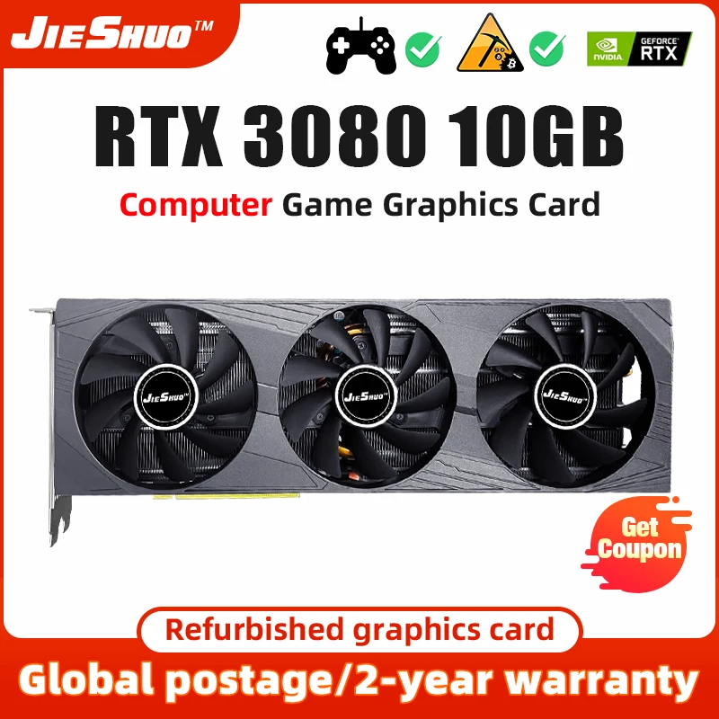 

JIESHUO RTX 3080 10GB NVIDIA Game NVIDIA GPU 8Pin+8Pin GDDR6X 320bit HDMI*1 DP*3 PCI-E 4.0 x16 RTX3080 10G Graphics Card