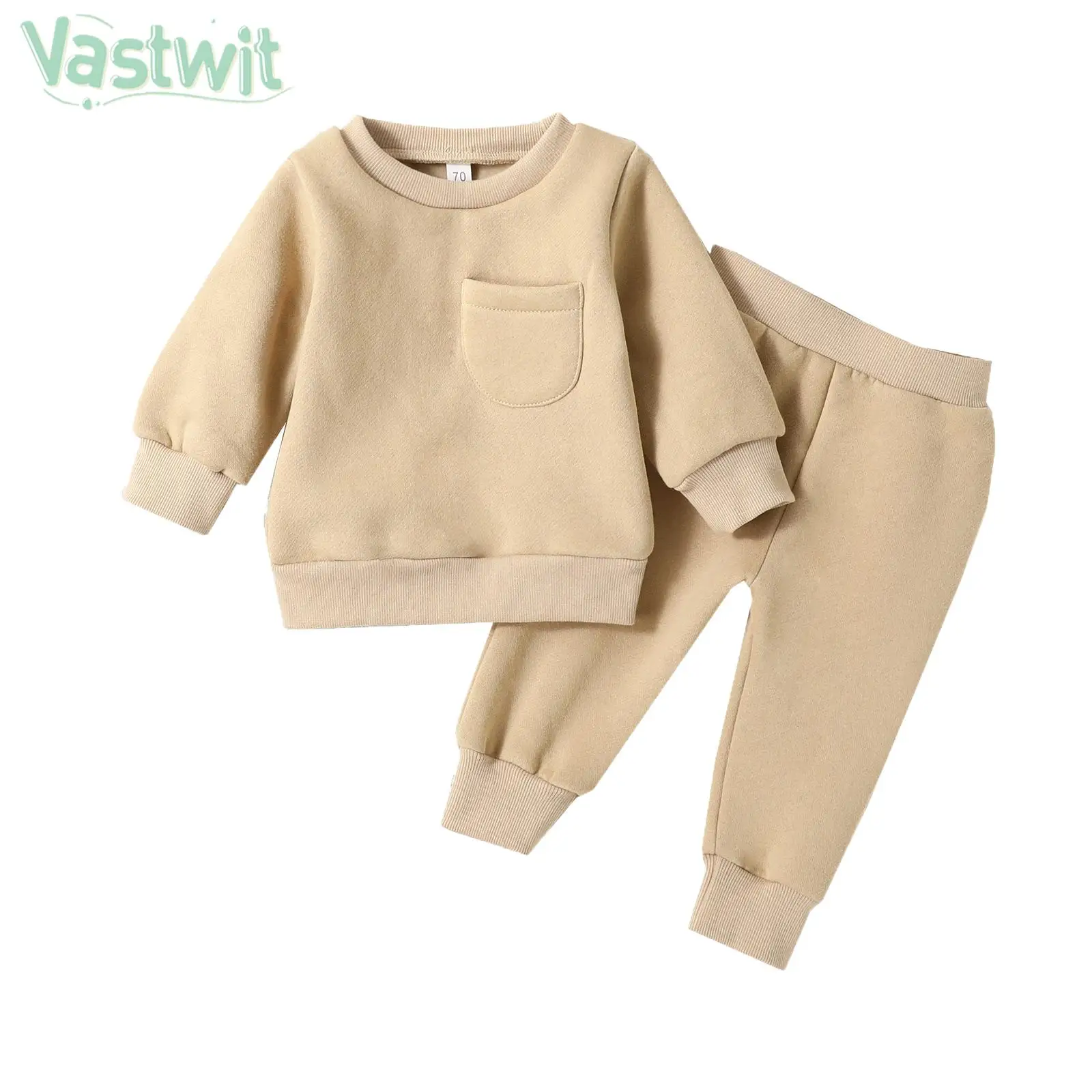 

0-12M Baby Fashion Casual Thicken Velvet Clothes Set Long Sleeve Round Neck Top with Pants Daily Wear Loungewear Streetwear
