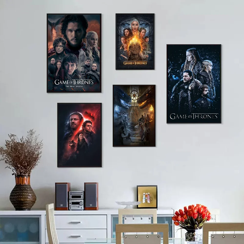 TV-G-Game Of Thrones Anime Posters Sticky Waterproof Paper Sticker Coffee House Bar Kawaii Room Decor