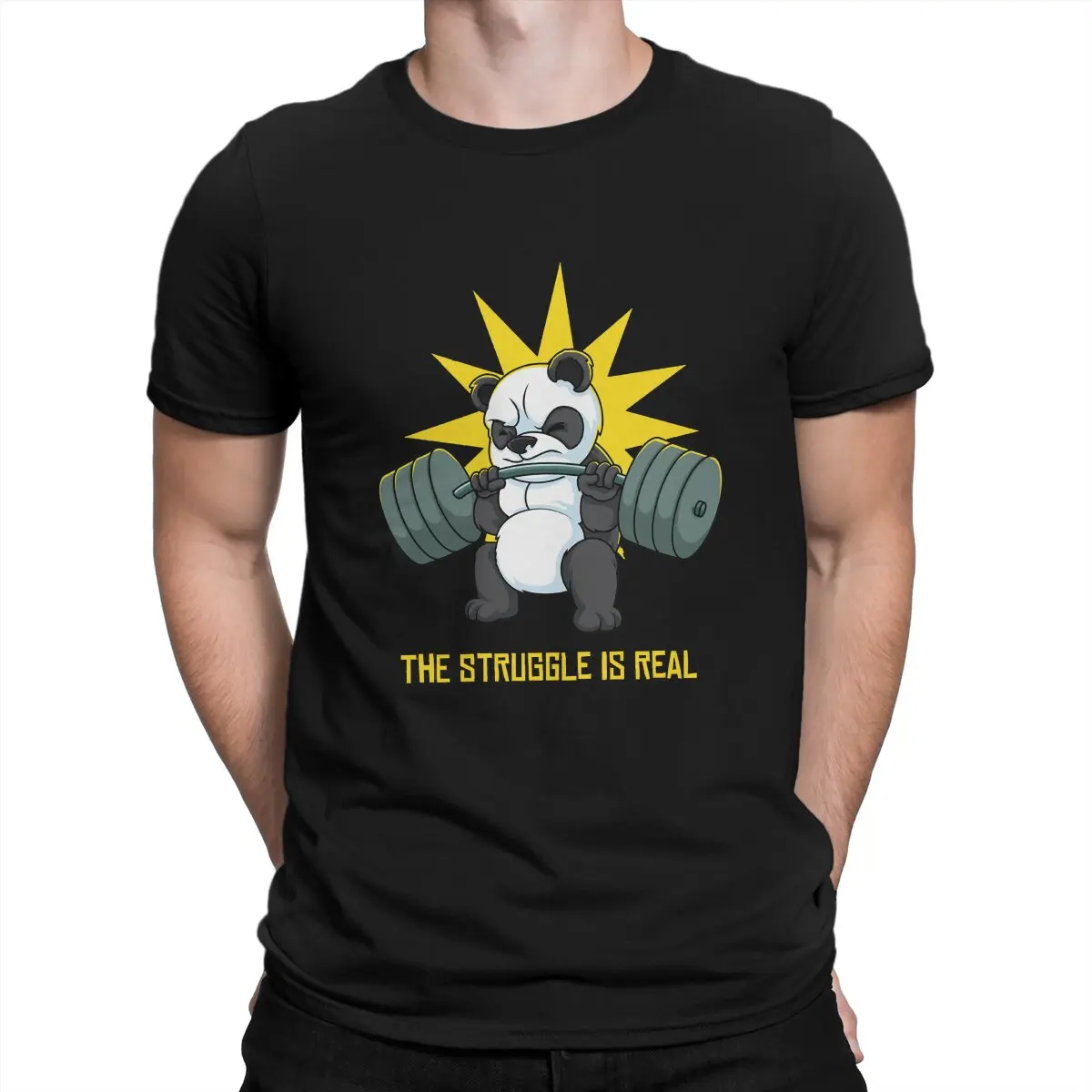 

The Struggle is Real Panda Deadlift Man's TShirt Bodybuilding Pumping GYM Muscle Training Crossfit Tops Polyester T Shirt Gift