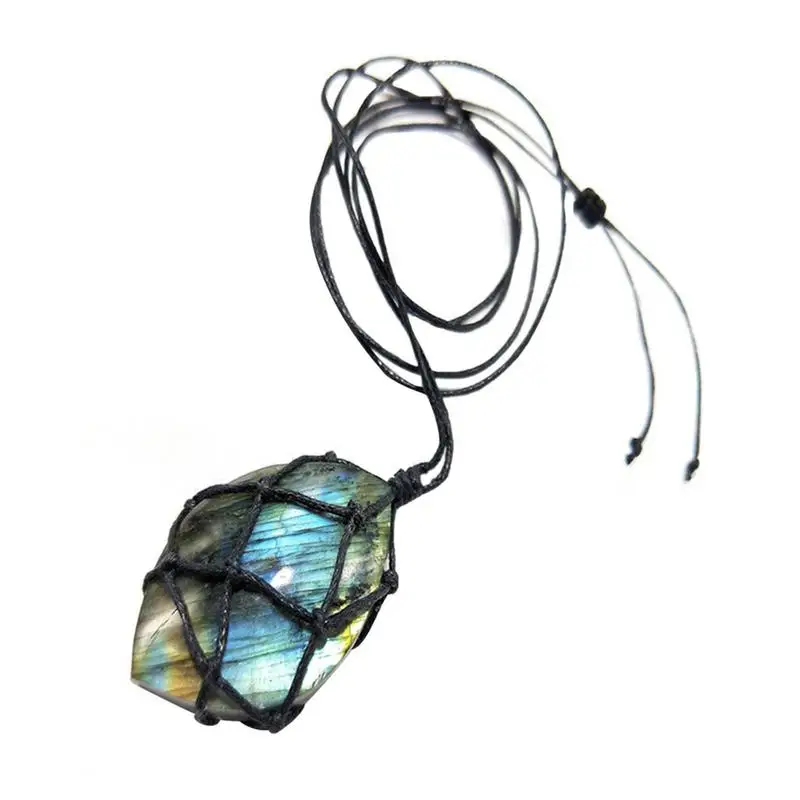 

Dragons Heart Shaped Labradorite Necklace Natural Stone Pendant Wrap Braided Yoga Macrame Necklace For Menaposs Womenaposs E