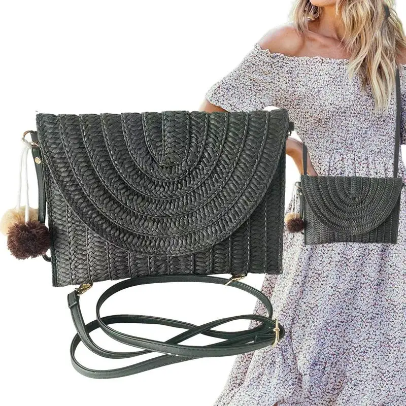 

Straw Handbags Rattan Straw Purse Bag Summer Beach Straw Bag With Weaving Process For Wallets Cosmetics Beach Shopping