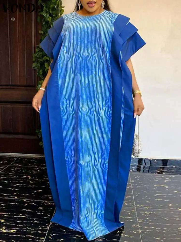 

Bohemain Long Dress 2022 VONDA Summer Women Short Sleeve Vintage Printed Party Dress Party Maxi Sundress Vestido Femininas