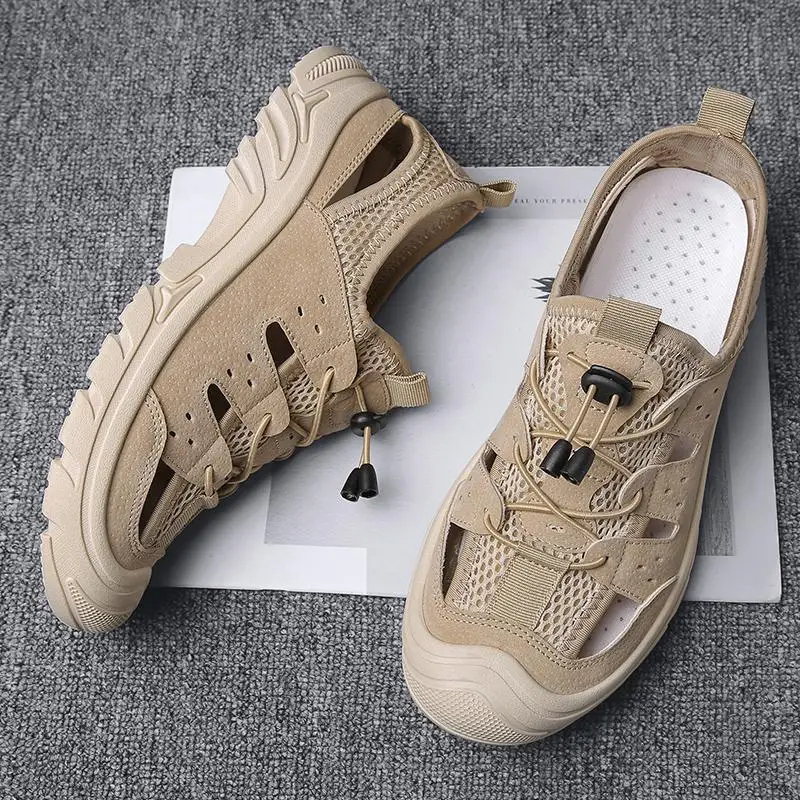 

Новинка 2023, летние сандалии Baotou, мужская верхняя одежда, модные пляжные сандалии, сетчатые спортивные сандалии с вырезами