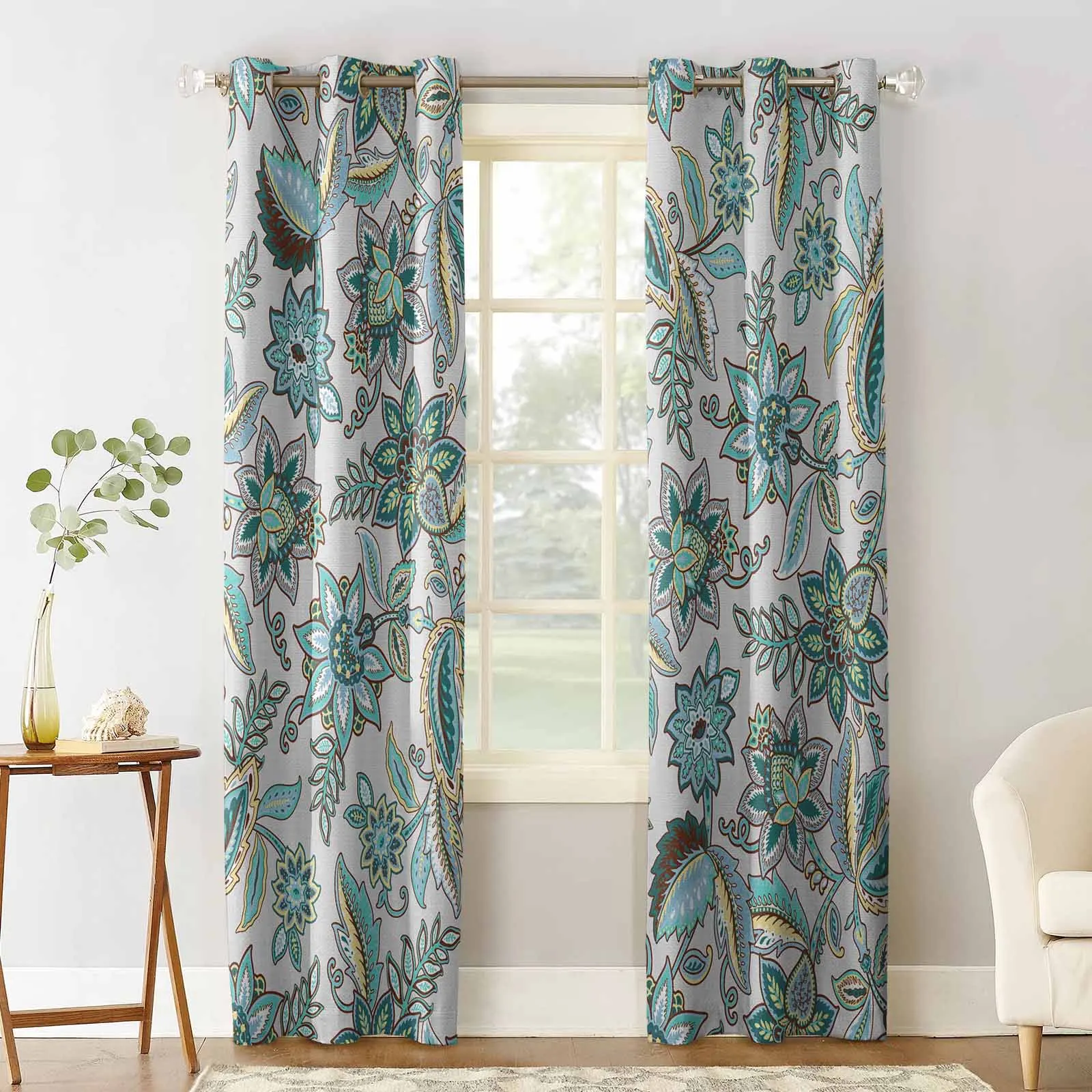 Абстрактные цветочные листья винтажные бирюзовые шторы для кухни спальни