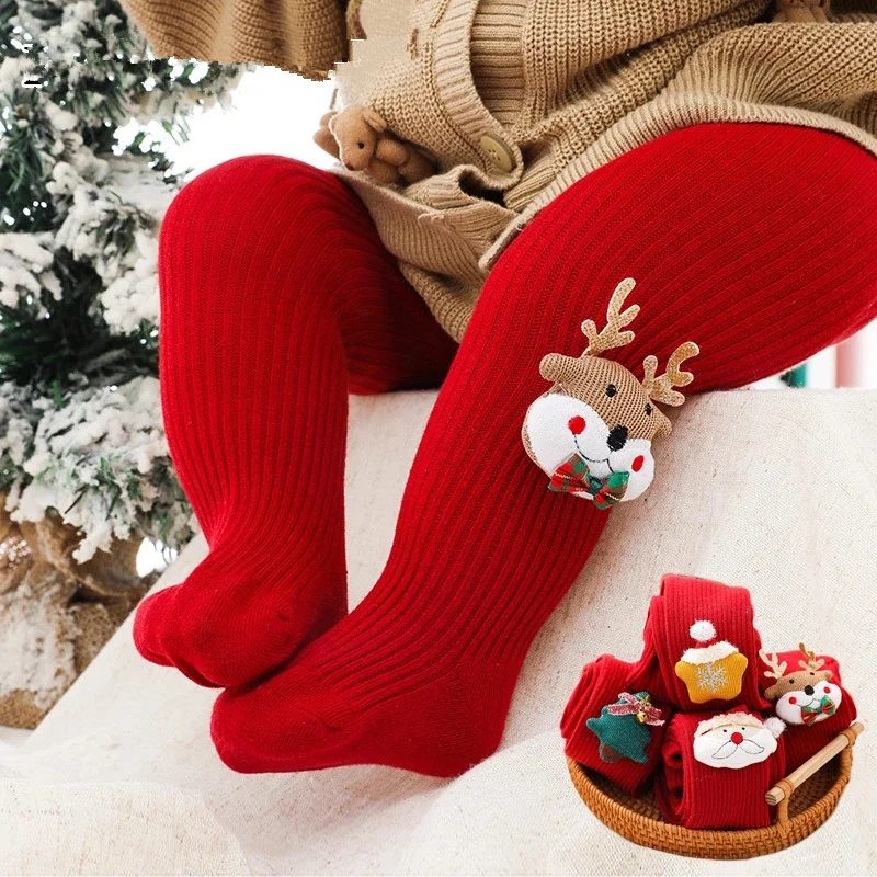 

Children's Cartoon Christmas Leggings Red New Year Baby Pantyhose Spring And Autumn Newborn Baby Leggings колготки Pantyhose