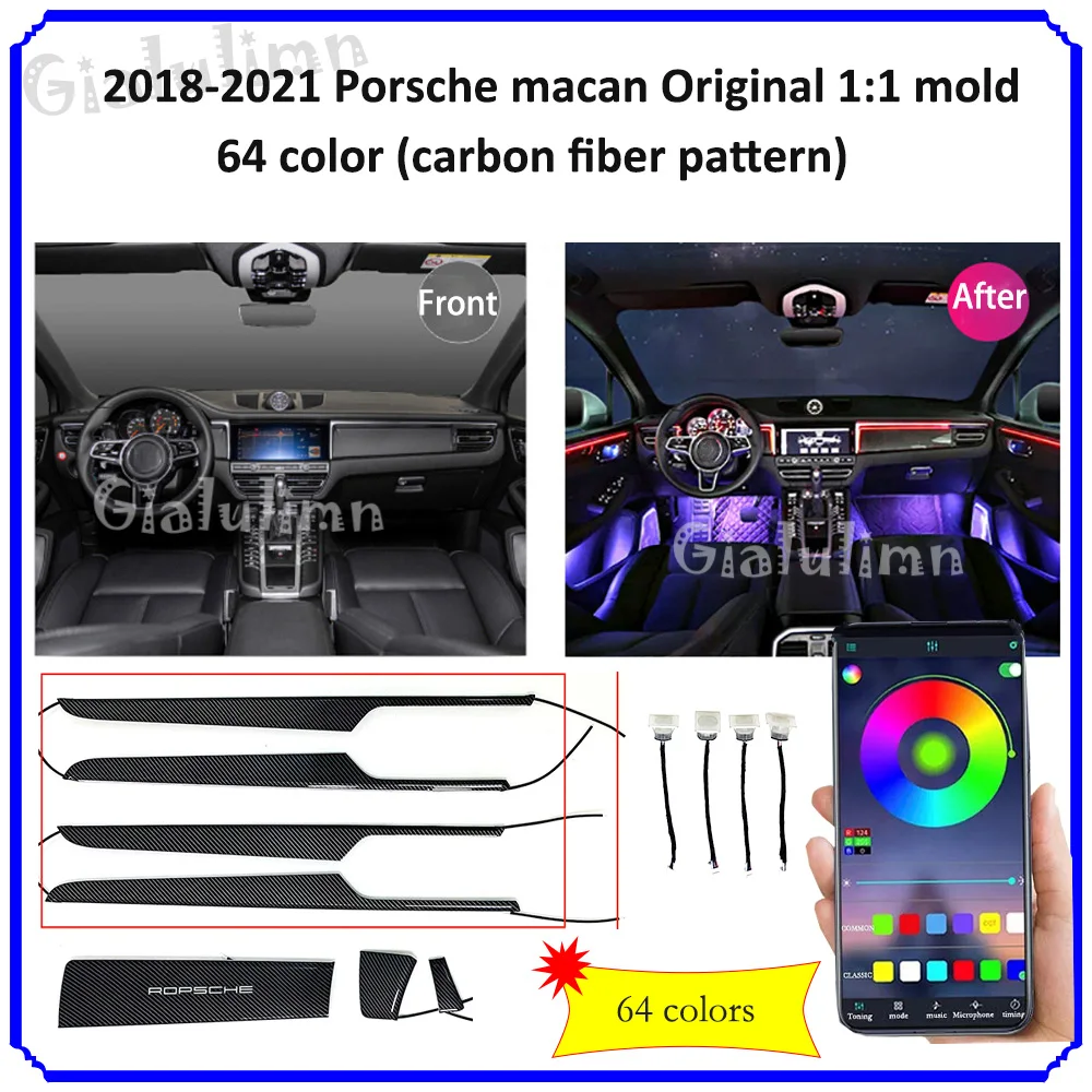 

Gialulmn LED Lamps For Porsche Macan 2014-2021 illuminated Door Panel Ambient Light Decorative Atmosphere Lighting carbon look