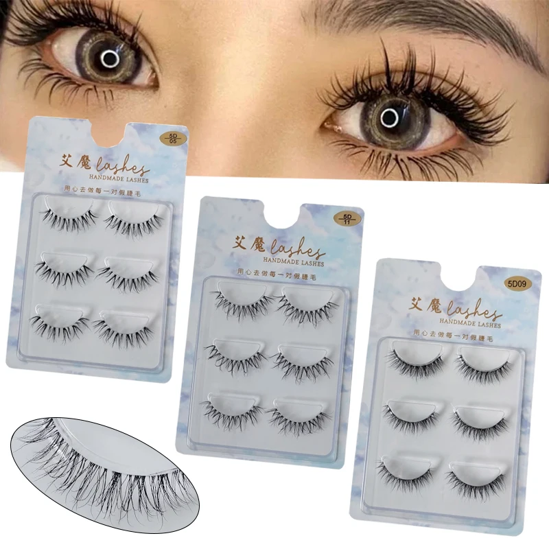 

3Pairs Little Devil Eyelashes Natural Eyelashes Cross Curling Fairy 3D Big Eye Long Fake Lashes Daily Eye Makeup Lash Extension