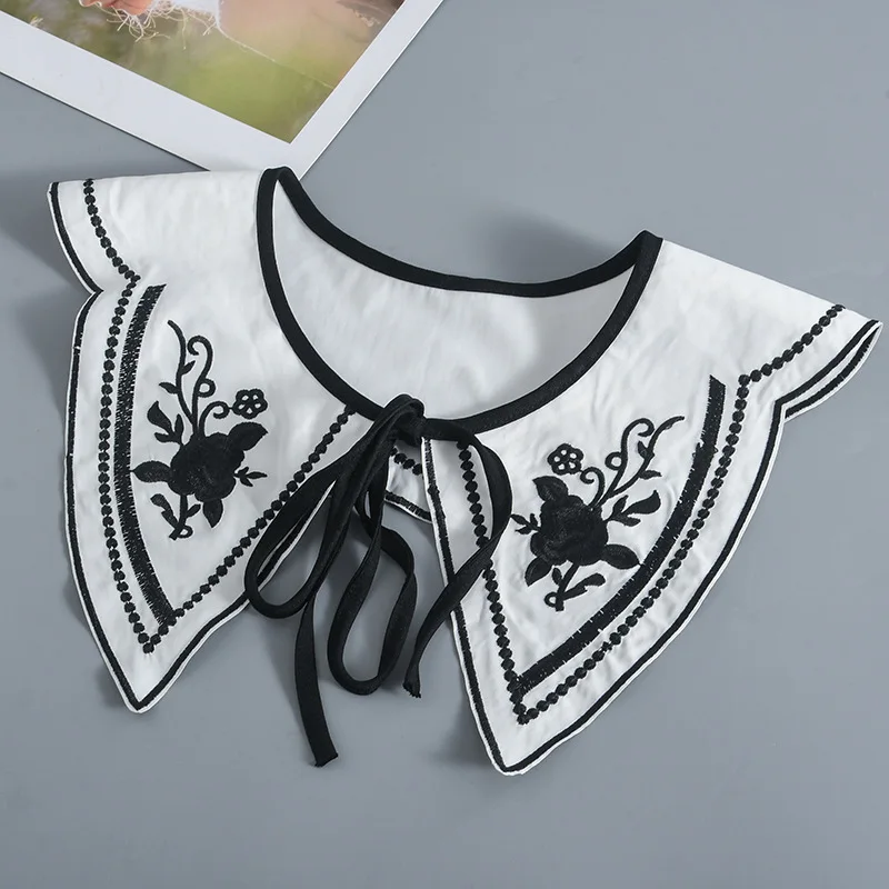 

Women Embroidery False Collar Shawl Girls Student Doll Ruffled Shoulder Wraps for Shirt Detachable Collar Small Cape Fuax Cols