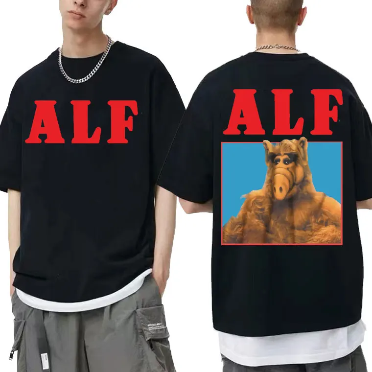 

Funny Alf Gordon Shumway Tshirt Men Women Novelty Cotton Oversized T Shirt Man Woman Tv Comedy Sitcom Cat Double Sided Print Tee