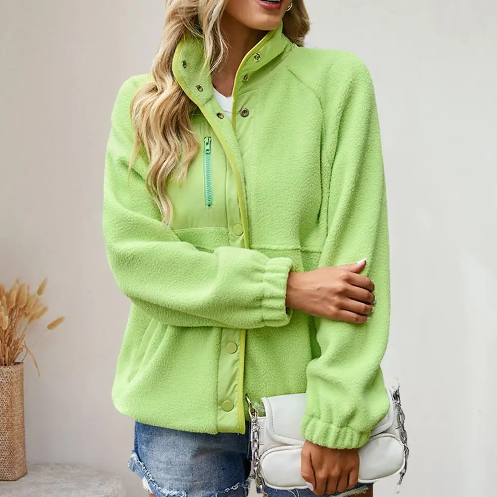 

Autumn Coat Zipper Decor Lady Autumn Coat Patchwork Buttons Women Winter Coat