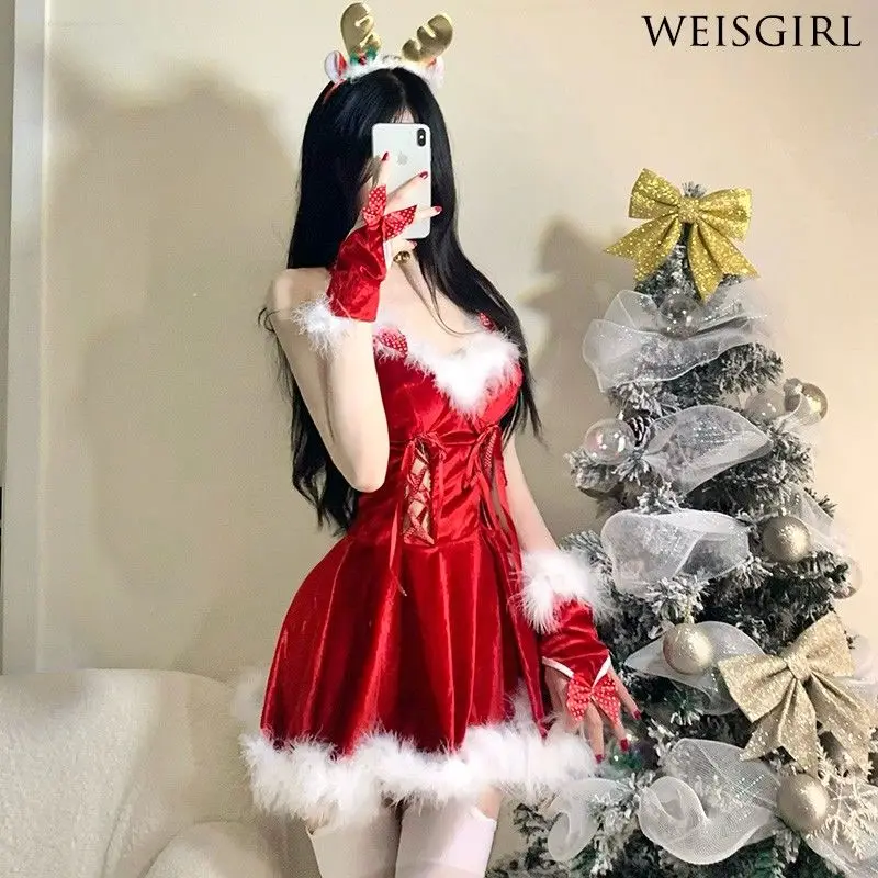 Рождественское платье розовая юбка Deerlet женское костюм розовое Desire Uniform Cos