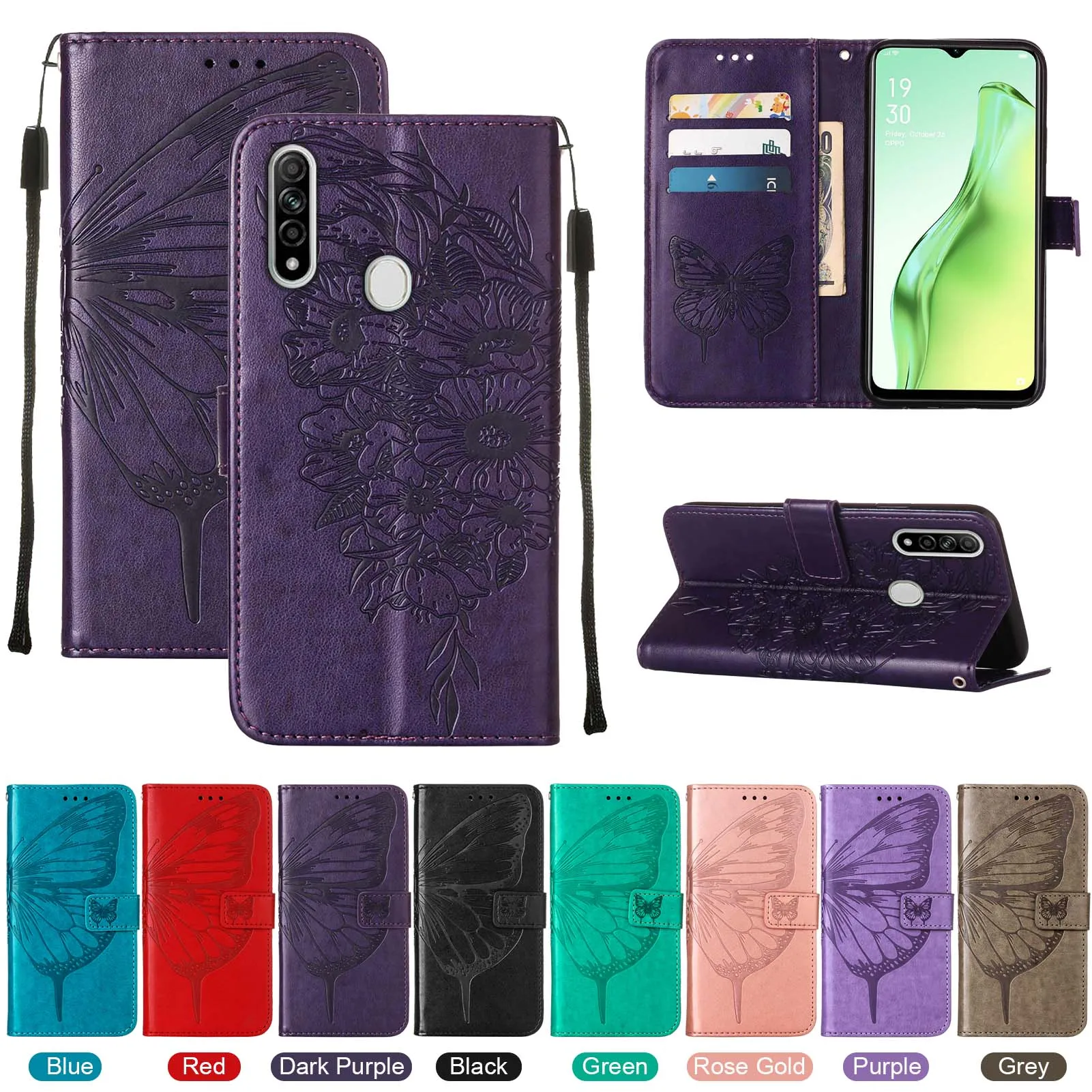 

Кожаный чехол-книжка с бабочкой для OPPO Realme 7 7i 8I 8 Pro reno 6 5G Narzo 50i 50A C11 C12 C15