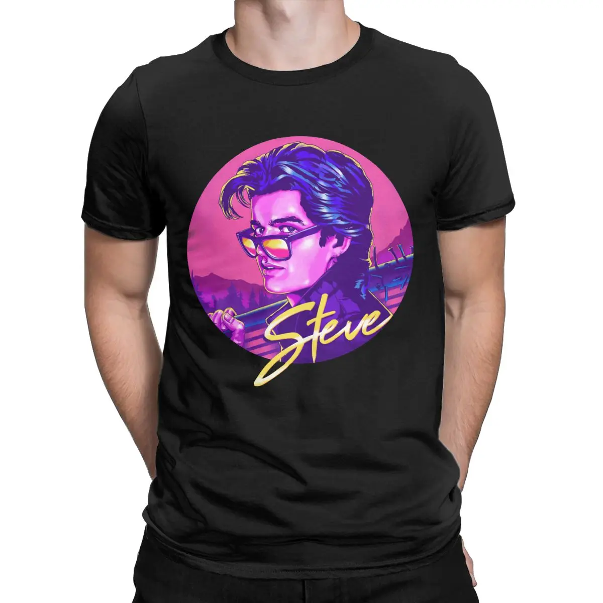 

Stranger Things Steve Harrington Available On Mask Classic T Shirt Pure Cotton Tee Shirt Short Sleeve Crew Neck Plus Size