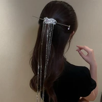 new hairpin hairstyle diamond heart tassel hairpin silver metal long tassel hair sticks for women headwear hair accessories