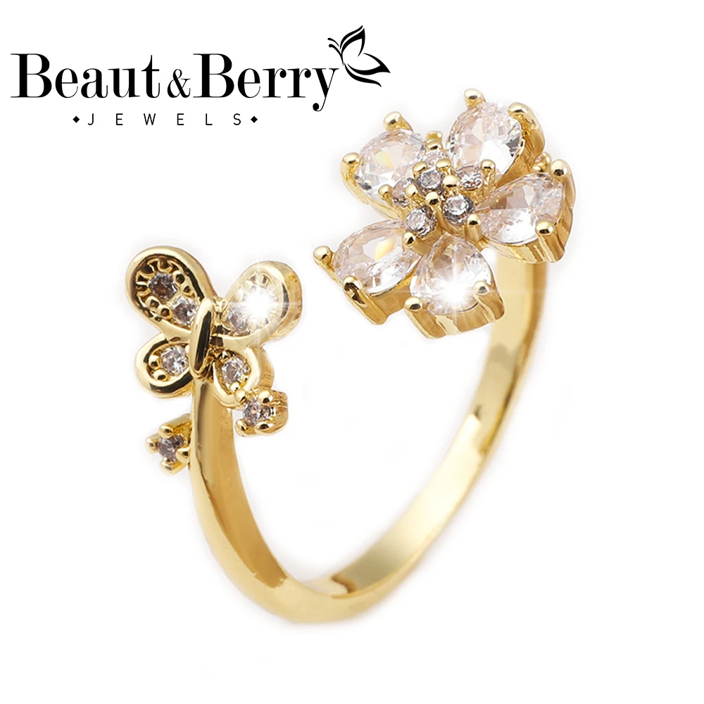 

Beaut&Berry Women's Simple Lovely Flowers Rings Copper Zircon Shine Rings Office Party Wedding Best Gift Accessories Jewelry