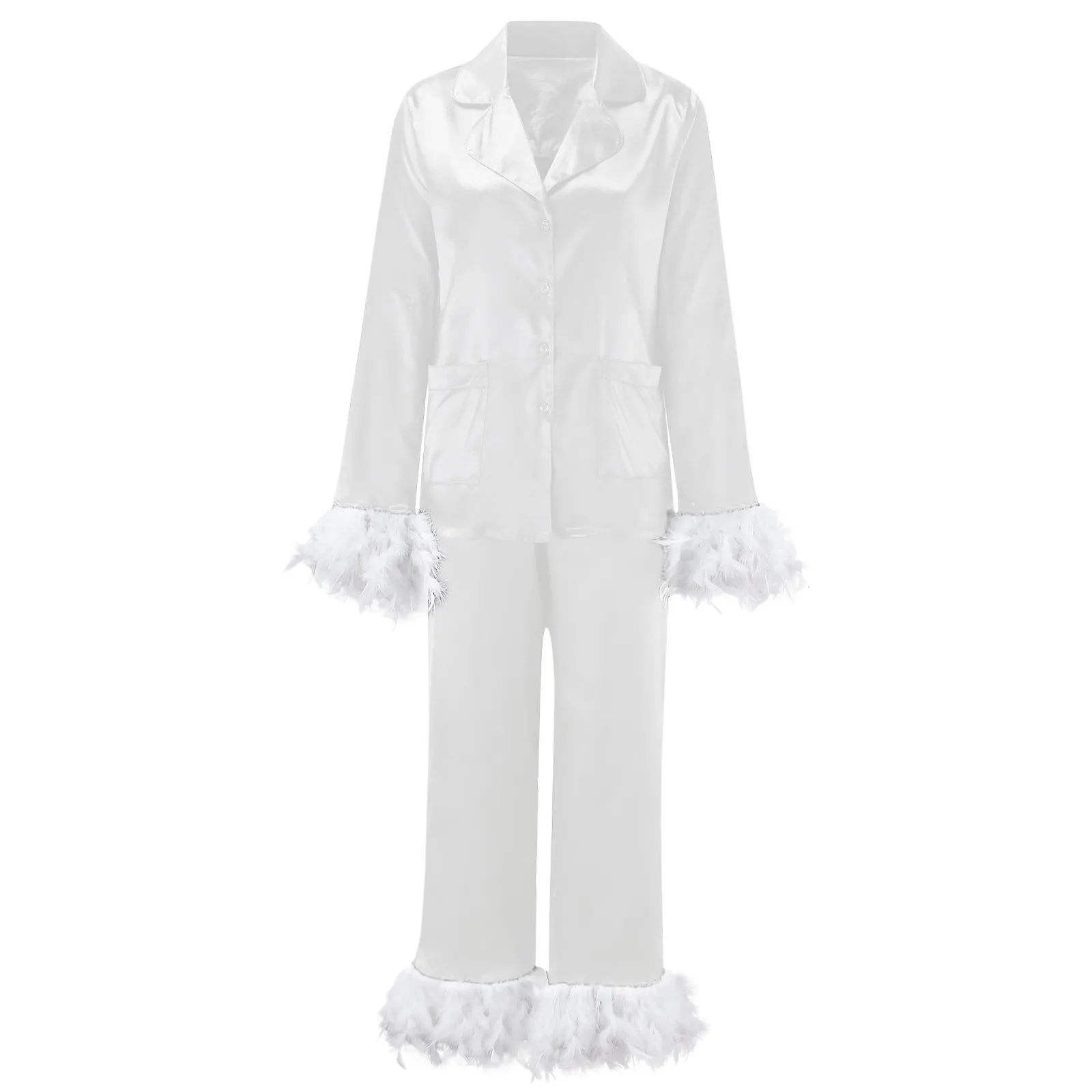 Шикарные костюмы для отдыха из двух предметов с перьями женская одежда сна