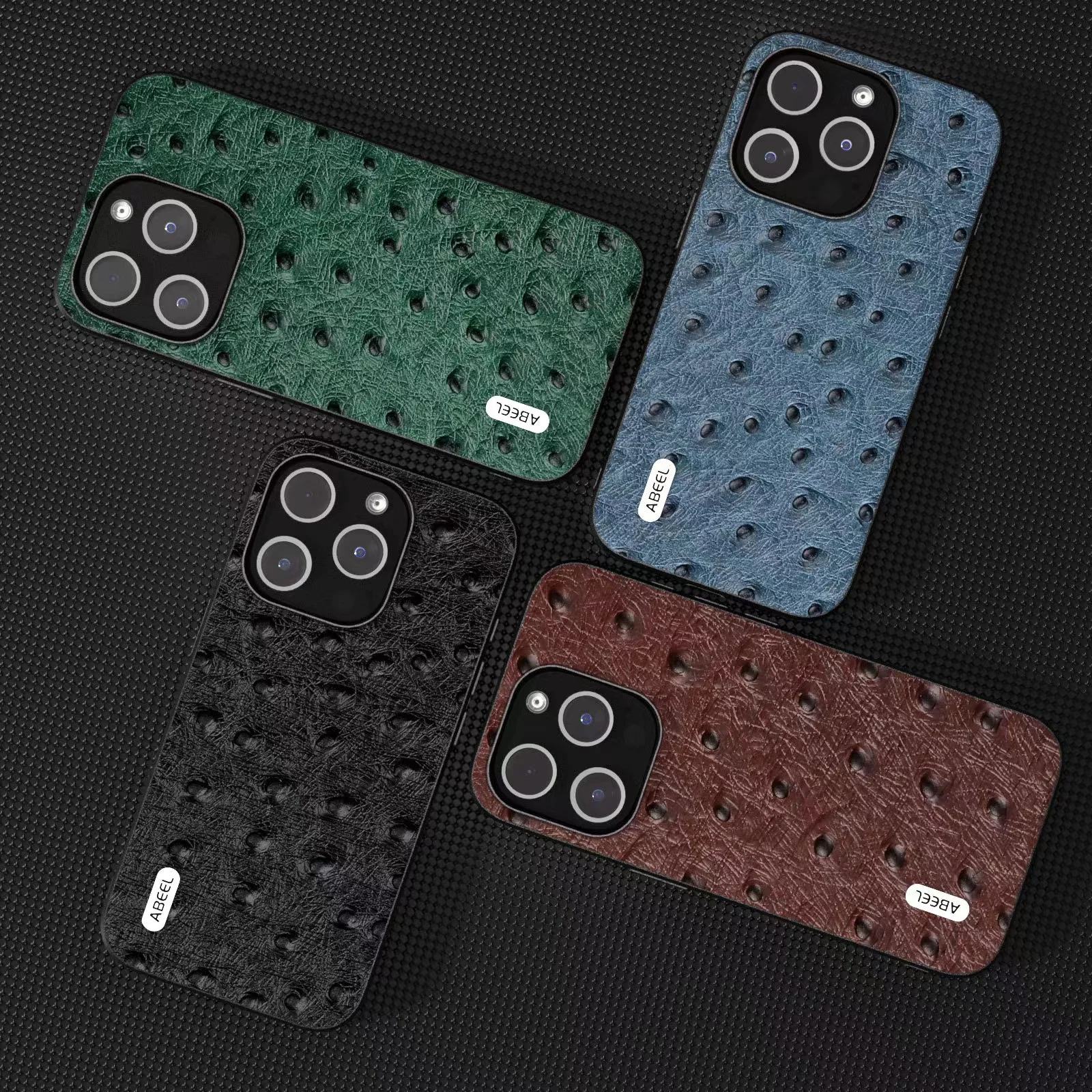 

For IPhone 15pro max Genuine Leather Cowhide Ostrich pattern Shockproof Dropproof IPhone 15pro 5G