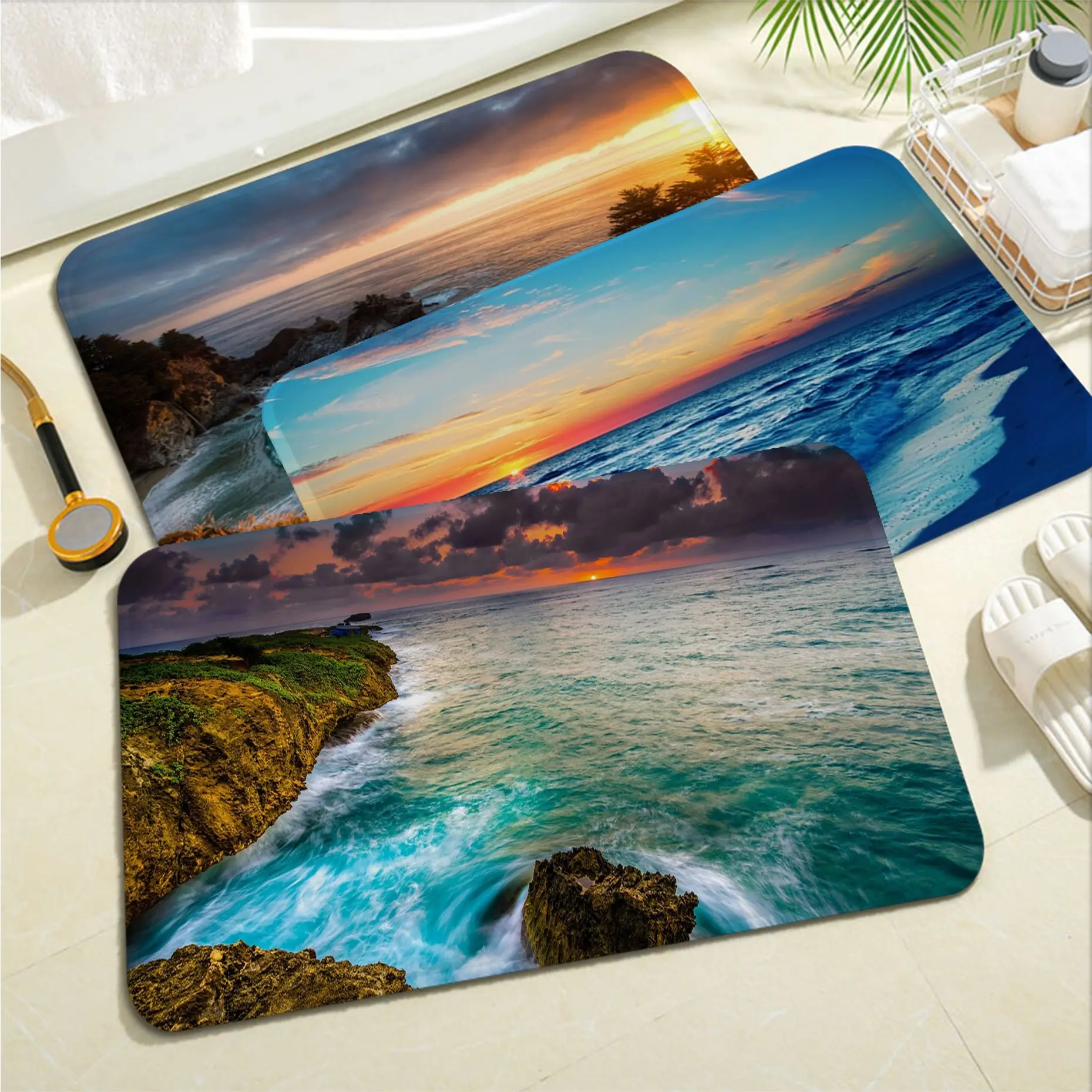 

Blue Ocean Wave Sunset Cloud Bath Mat Nordic Style Home Doormat Bathroom-Toilet Mats Bedroom Welcome Doormat