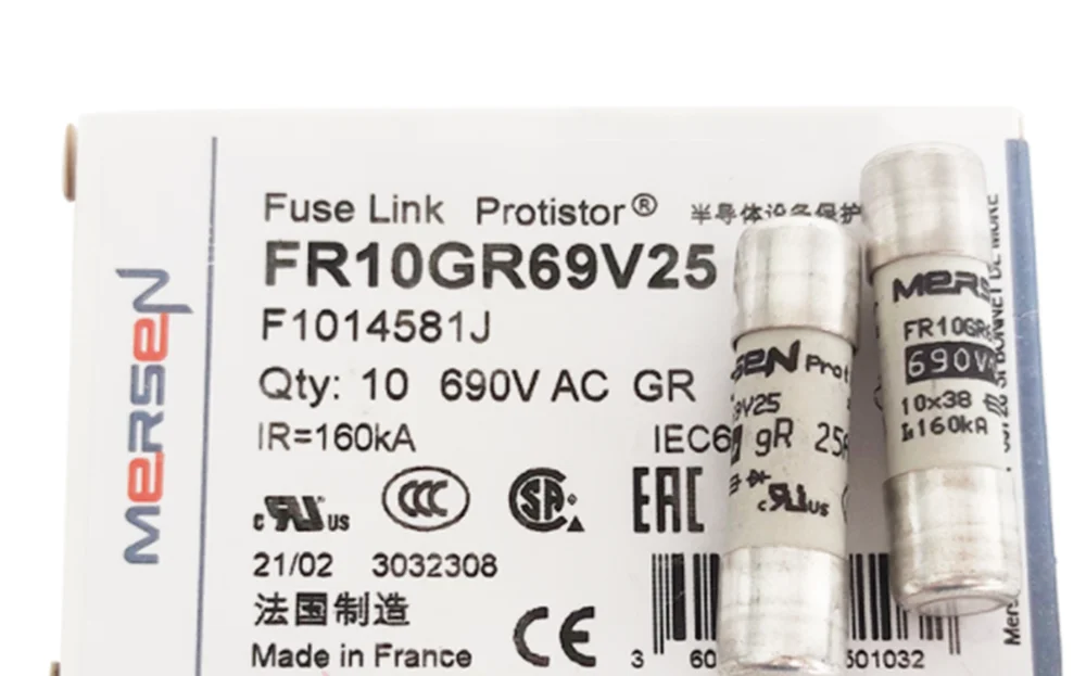 

NEW MERSEN FR10GR69V25 Fuse Link Protistor 25A 690VAC