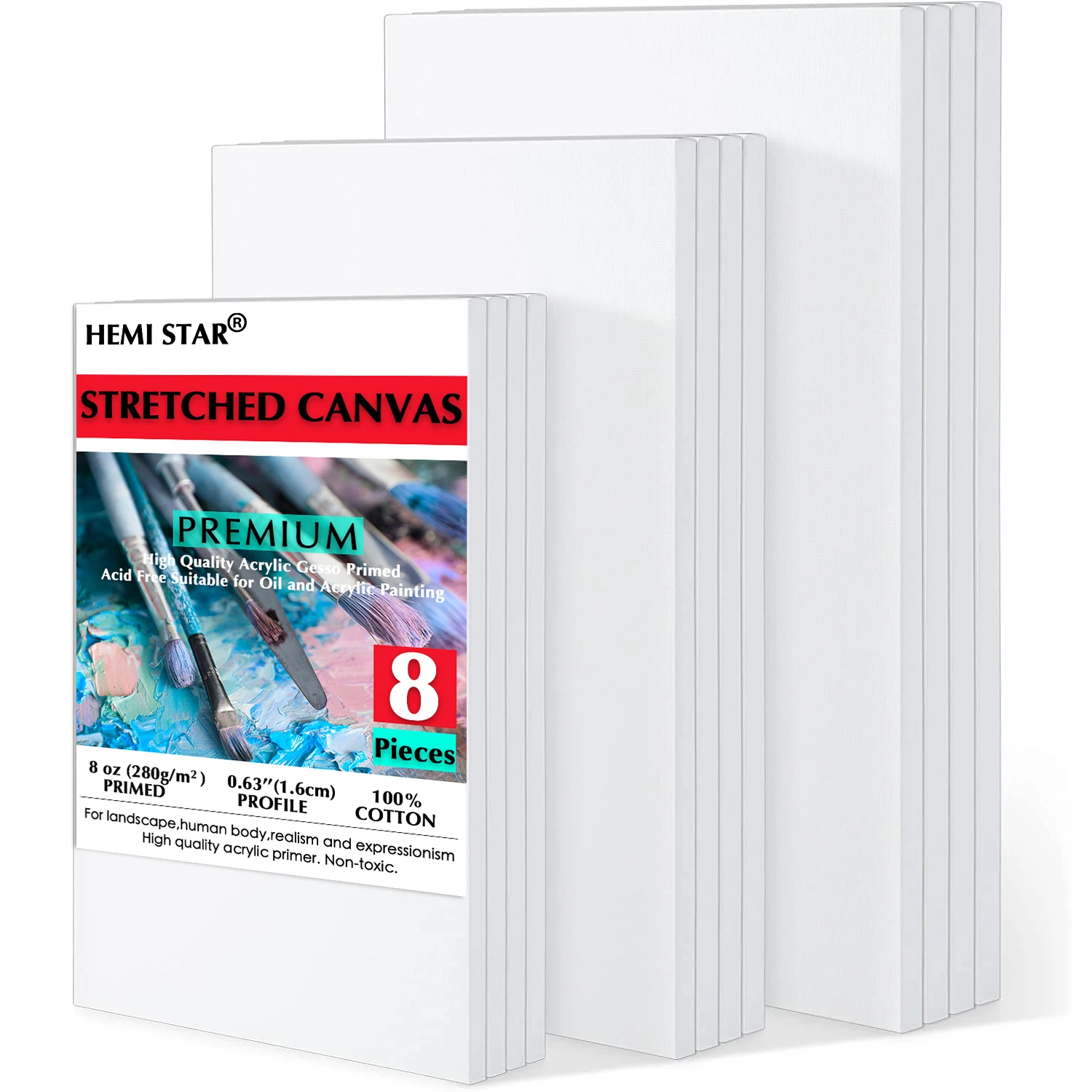 

8pcs/Set Stretched Canvases for Painting White Canvas 100% Cotton Artist Blank Canvas Boards for Painting 8 Oz Gesso-Primed