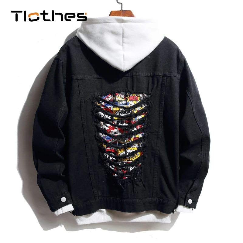 

Black Denim Jacket Men's Denim Shirt Men Long Sleeve Jeans Shirts Men Ripped Hole Jeans Jacket Men Clothes Sprint Autumn Outwear
