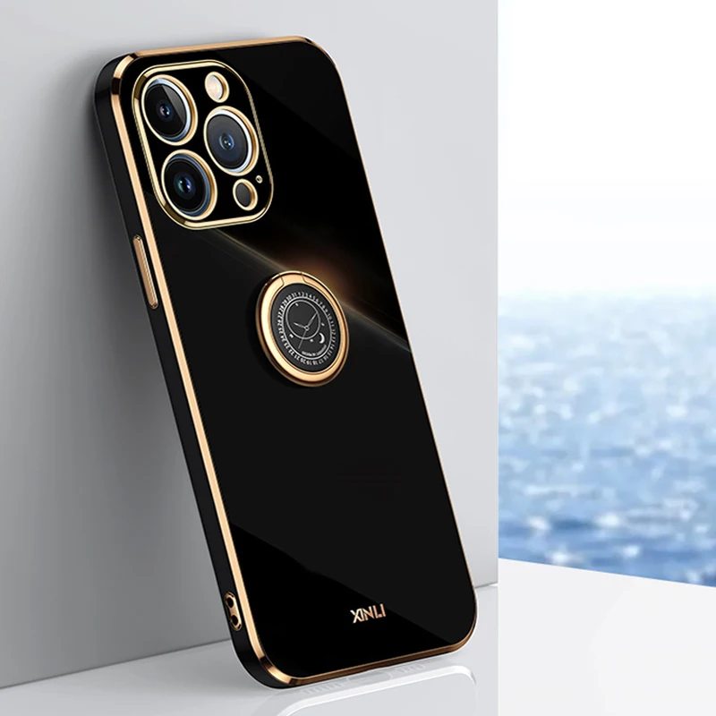 

Ring Holder Plating Silicone Phone Case For iphone 13 12 Mini 11 Pro XR X XS Max SE 2 3 2020 8 7 6 6S Plus Soft TPU Back Cover