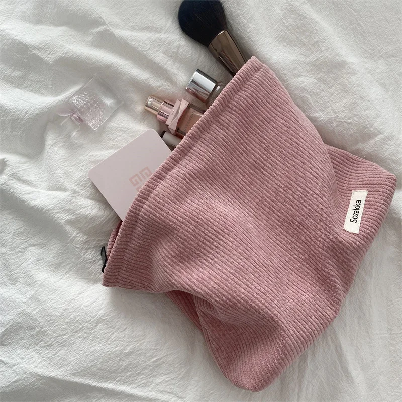 

Corduroy Women Cosmetic Bag Cotton Cloth Makeup Pouch Hand Travel Bag Lipstick Organizer Cases Fashion Zipper Clutch Phone Purse