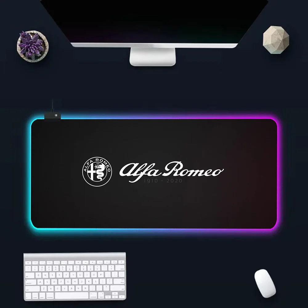 

Luxury Car Brand Alfa Romeo RGB Pc Gamer Keyboard Mouse Pad Mousepad LED Glowing Mouse Mats Rubber Gaming Computer Mausepad