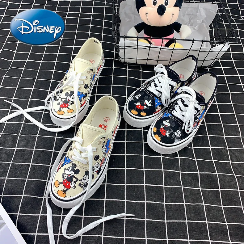

Парусиновые туфли Disney с Микки Маусом и Минни, с японской тканевой обувью, Южная Корея, низкие белые туфли, кроссовки для женщин