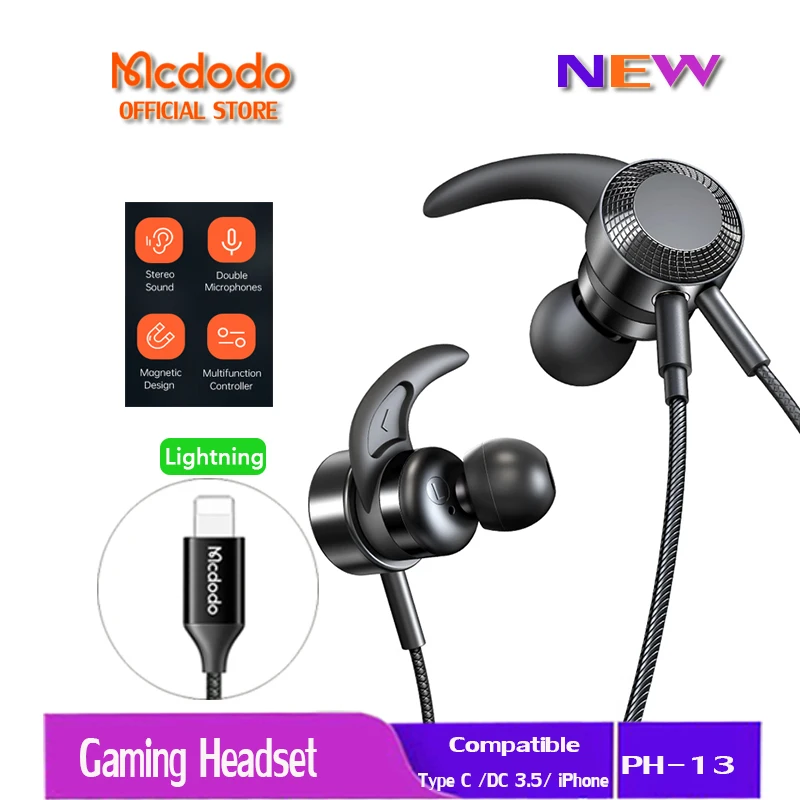 

Игровые наушники-вкладыши Mcdodo с микрофоном, проводные наушники с разъемом для басов, наушники-вкладыши с бесплатным переключением HP-1350 ...