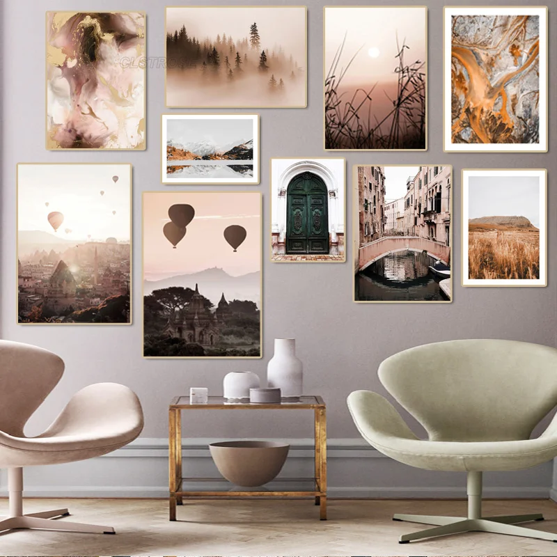 

Scandinavian Nature Landscape Poster Hot Air Balloon Canvas Painting Wall Art Nordic Hd Print Modern Picture Home Decror Picture