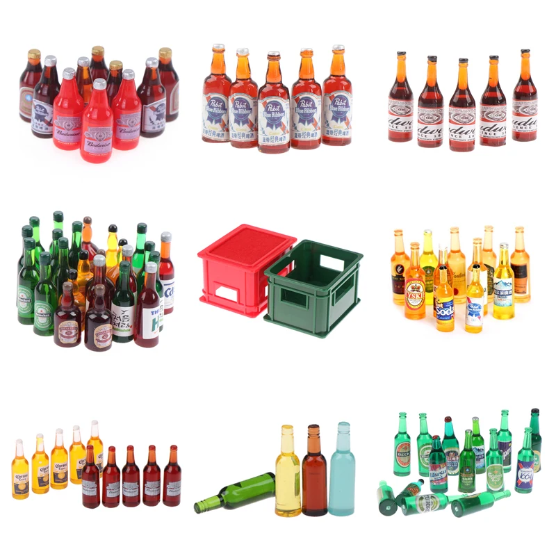 1 Set Simulation Beer Box Basket Model Dollhouse DIY Accessories For Doll House Food Drink Accessories Miniature Beer Bottles