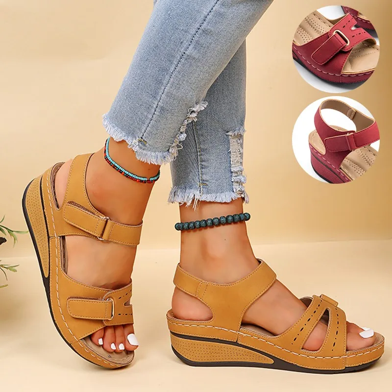 

Сандалии женские с открытым носком, босоножки на танкетке, повседневная обувь с пряжкой, большие размеры, лето 2023