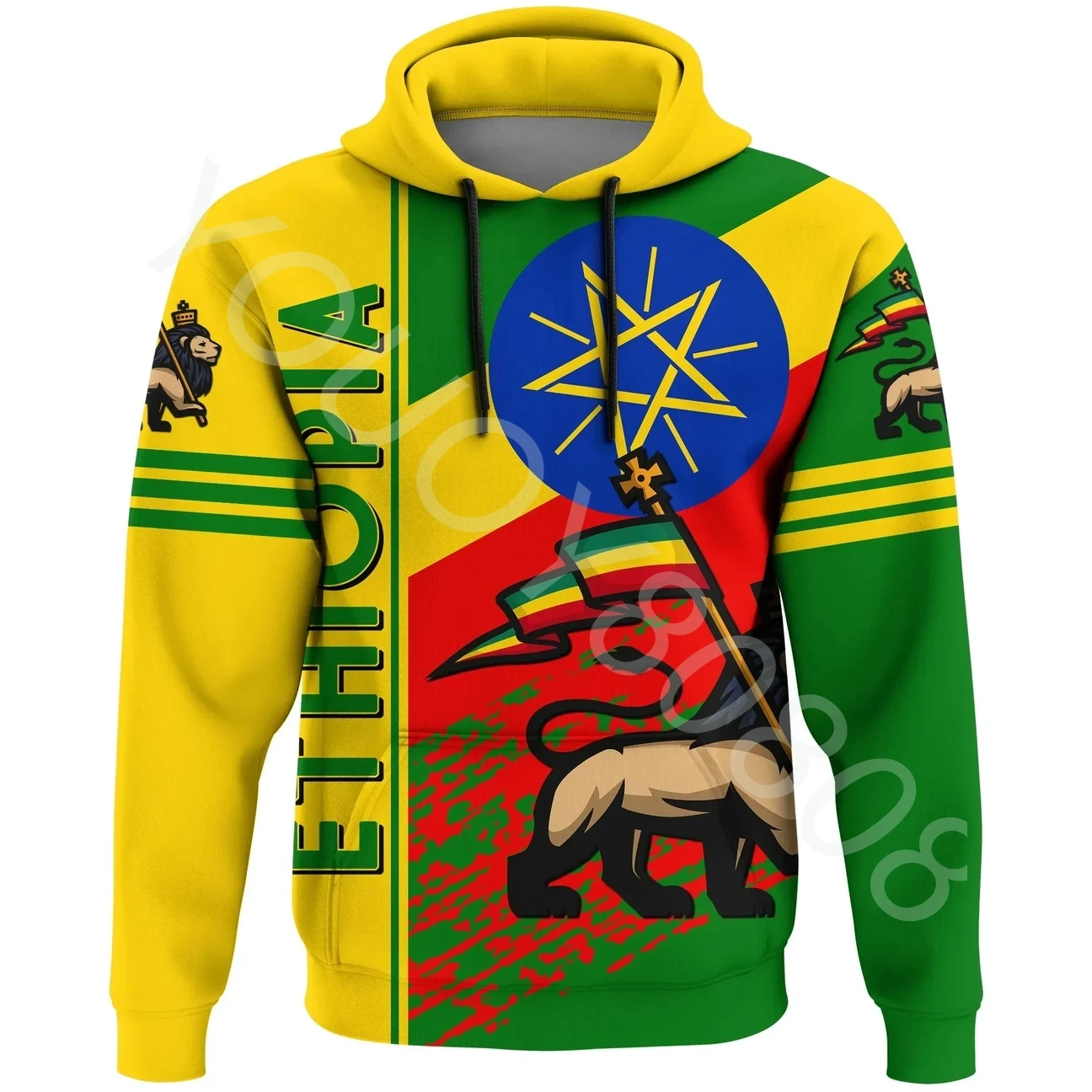 

Autumn and winter simple new men's sweater African Ethiopian hoodie zipper shirt printing retro Harajuku style sportswear