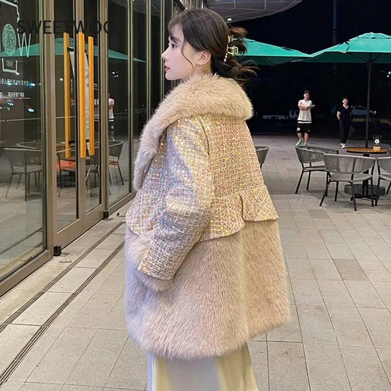 Fur Amp Faux Fur Sequins High Quality Female Coat 2021 New Winter Fashion Women Fur Coat Temperament Warm Women Fur Coat Slim