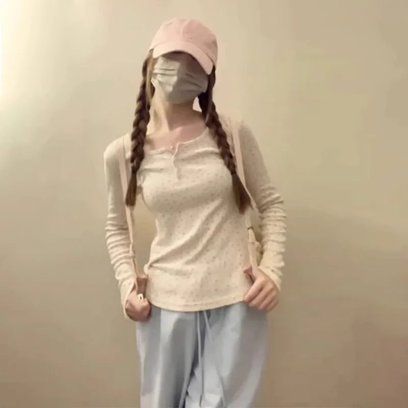 SweetFashionable2024 контрастного цвета облегающая футболка с длинными рукавами