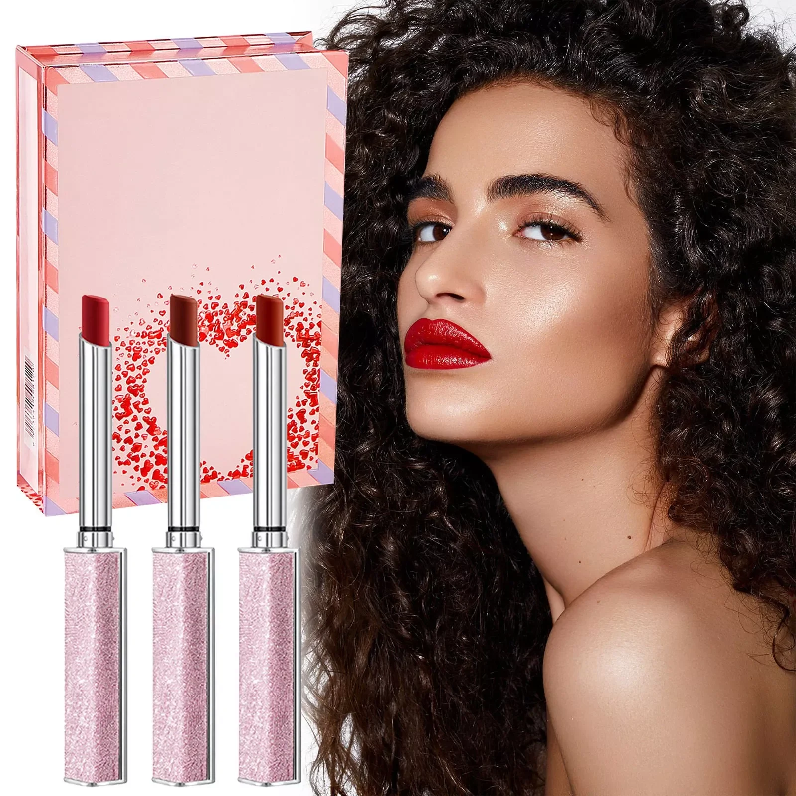

NEW2023 3Pcs Lipstick Makeup Set Long Lasting Wear Non Stick Cup Not Fade Waterproof Lip Gloss Set