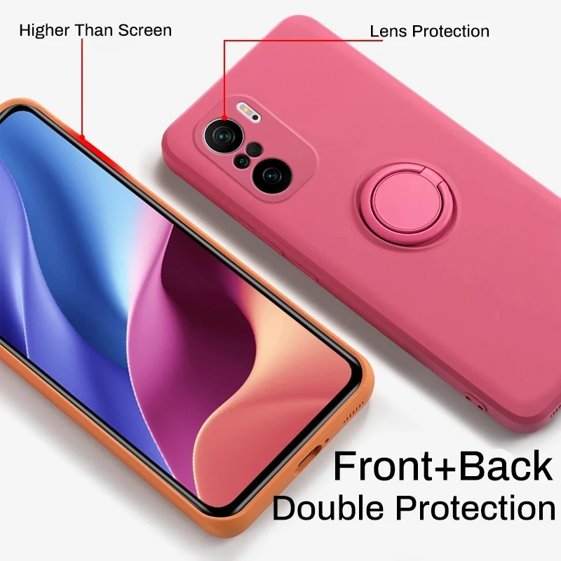 Phone Case For Xiaomi Redmi Note 10 10S 4G Pro Max Shockproof Candy Colors Magnetic Soft Liquid Silicone Ring Holder Strap Cover
