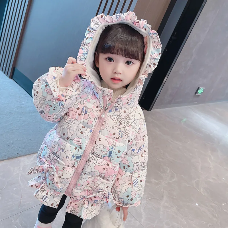 

Girls Cotton-padded Clothes 2022 Winter New Little Girl Hooded Jacket Baby Girl Plus Velvet Padded Cartoon Coat Kids Outerwear